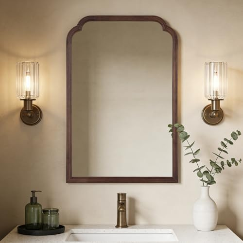 WallBeyond Wooden Framed Wall Mirror, Natural Wood Bathroom Vanity Mirror for Entryway, Living Room or Bedroom Home Decor Vertical or Horizontal Hanging [24 x 36 Walnut Color]
