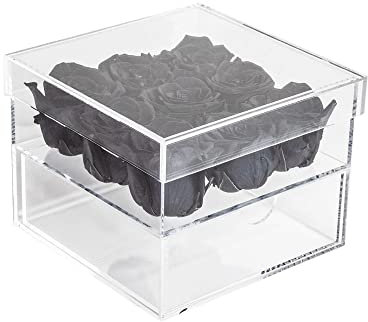 Infinity Flowerbox - 9 Echte Infinity Rosen die 1-3 Jahre halten ohne Wasser | Acrylbox mit Schwarzer haltbarer Rose - Geschenk für Sie