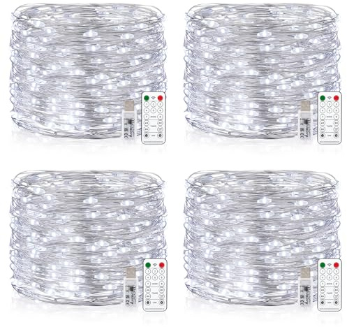 [4 Stück] Wasserdicht Draht Lichterkette, 15M 150 LED USB Weihnachten Außenlichterkette Micro Lichterkette Außen und Innen mit Fernbedienung 8 Programm und Timer für Schlafzimmer, Party, Hochzeit
