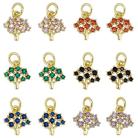 HOBBIESAY 1 pz 6 Colori Albero della Vita Charms Placcato Oro 18 K Porta Felicità Pendenti Metallo Ciondolo Perle Cubico Zirconia Gioielli Gioielli Charms per DIY Orecchino Collana Bracciale