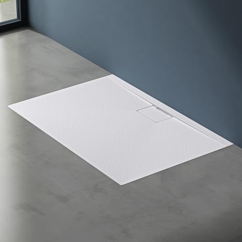 doporro Duschtasse Duschwanne 70x120x3 flach Mineralguss in Weiß | Rechteckig Duschwanne für bodengleiche Montage mit DIN-Anschlüssen – stabil & pflegeleicht für moderne Duschen Geoma07