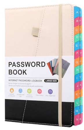 TYLWYMI Passwort-Buch A5 Brief-Tag Passwort-Notizbuch – Computer und Website Login Passwort Organizer und Manager – 240 Seiten mit Innentasche – 21,6 x 15,9 cm (weiß schwarz)