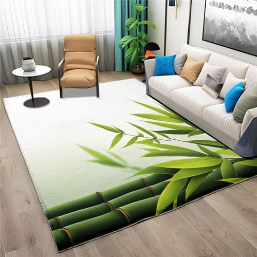 Waschbarer Teppich Grösse : 60x90cm Einfacher GrüNer Bambus Teppich Wohnzimmer Schlafzimmer, Kurzflor Flauschig Teppiche, Anti-Rutsch Unterseite Teppich, Weiß Kinder Teppich Dekoration