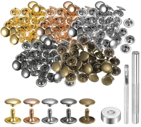 QUARKZMAN 100 Ensembles de Rivets en Cuir 12mm x 10mm en Métal avec Double Capuchon, Attaches Pression et Outils de Pose, Rivet à Frapper pour Réparation d'Artisanat Cuir, Couleurs Multiples