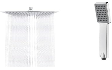 Ibergrif Tete de Douche Inox - Economie d'Eau, Pommeau Carré 30CM, Tete Pluie Universelle & Pommeau de Douche Economie Deau Pression- Douchette Universelle Interface 1/2 Pouce