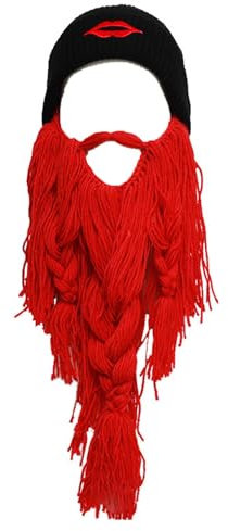 WUODHTW Kreative Barbar-Mütze, lustige Beanie-Mütze, handgefertigt, gestrickt, warm, Wintermütze, Skimaske, Cosplay-Kostüm, Lippen rot, Einheitsgröße