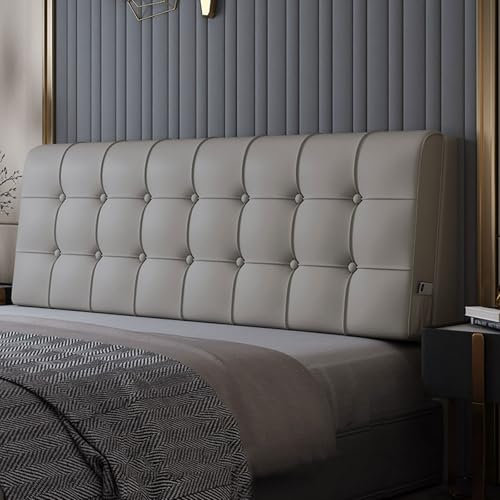 Rückenlehne Lesekissen Bett Kopfteil Kissen, Rückenkissen gepolstert PU-Leder kollisionssicher Kopfteilbezug Rückenkissen Wandkissen Rückenlehnenstützkissen Schutz(No headboard-185X58x10cm,Gray2)
