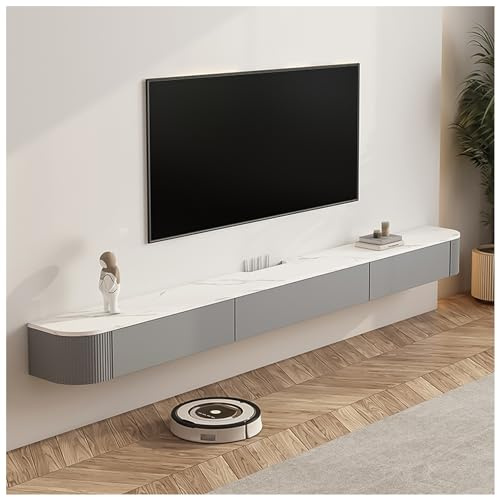 GAONUDAN An der Wand montierter TV-Schrank, schwebender TV-Ständer, Unterhaltungsmedienkonsole, schwebende Regale mit Tür, für die Aufbewahrung unter dem Fernseher (Farbe: Grau, Größe: 150 cm)