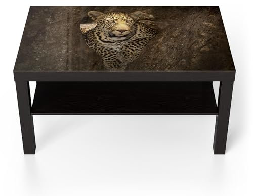 DEQORI Glastisch | schwarz groß 90x50 cm | Motiv Versteckter Jäger | ausgefallener Beistelltisch aus Glas | Hochglanz Couchtisch fürs Wohnzimmer | moderner Couch Tisch mit Design