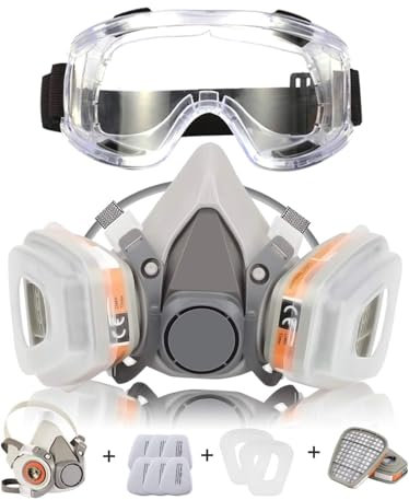 Generico Cosmagri Kit Maschera Antigas,Maschera Antipolvere con Filtri Polvere Riutilizzabile Semimaschera Respiratori Anti Gas, Vapori e Particella per Verniciatura a Spruzzo, Levigatura, Polvere