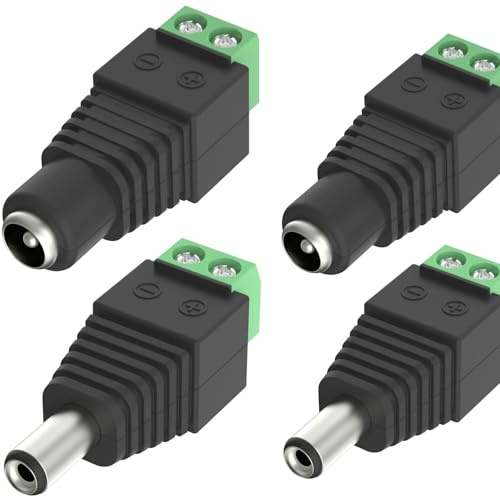 Lunpog 4 Stück 5,5 mm x 2,1 mm Männlich und Weiblich DC-Stecker Buchse Netzadapter für CCTV-Kamera, LED-Leiste leuchtet Adapter Plug Jack Adapter Connector (2 x DC Buchse, 2 x DC Stecker)