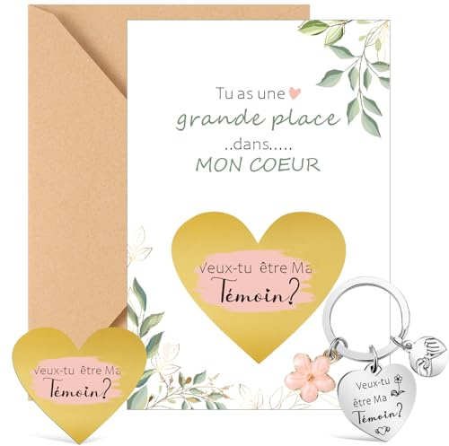 Clabby Geschenk für Trauzeugen Veux-Tu Être Ma Témoin Herzzeugen-Rubbelkarte Zeugengeschenk-Schlüsselanhänger mit Kraftumschlag Bitte um Ein Zeugengeschenk für Eine Hochzeit