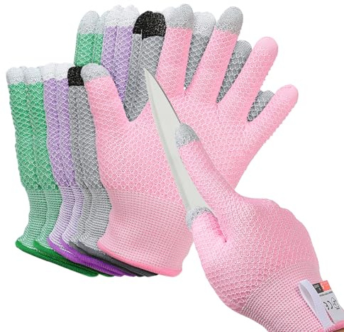 PATIKIL Cut Resistant Gloves, 4 Pair Touchscreen Level 5 Protection Cutting Gloves Anti Cut Kitchen Work Glove for Mandolin Slicing Oyster Shucking Whittling, Medium, 4 Colors