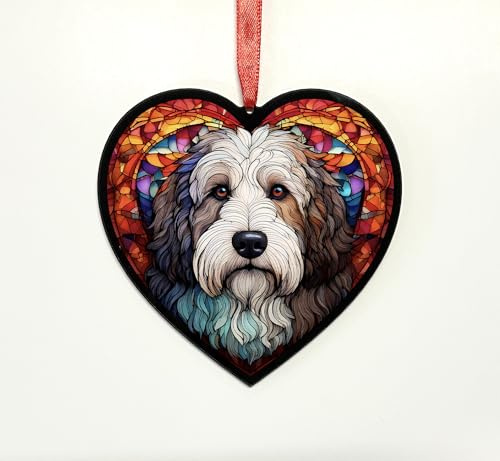 Old English Sheepdog Heart Suncatcher - Memorial or Gift for Dog Lovers - 13cm