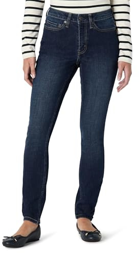 Amazon Essentials Jeans Skinny da Donna Elasticizzati a Vita Medio Alta, Lavaggio Scuro, 38