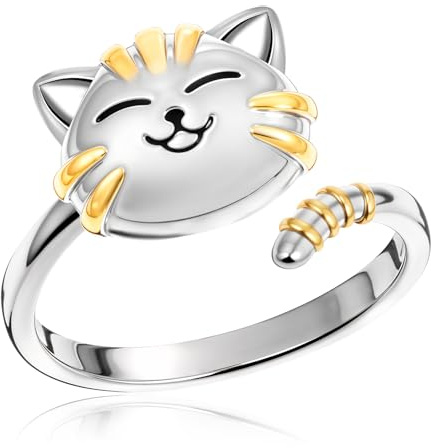 Ptwola Söt kattspinnare ringar öppna justerbara djur husdjur kattunge ring läcker stapelbart band smycken fidget ångest oro stressavlastande fingerlöfte förlovningsgåvor för kvinnor kattälskare, Ingen