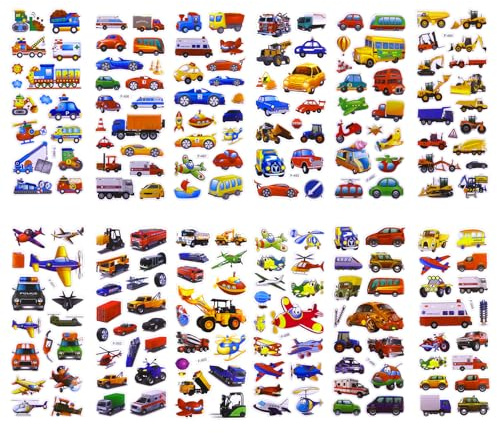 HJZHII 12 Blatt Auto Sticker Kinder, Aufkleber Kinder Bagger 3D Auto Sticker Car Aufkleber Ungen DIY Kinderaufkleber Für Handwerk Scrapbooking Geschenk Belohnungaufkleber