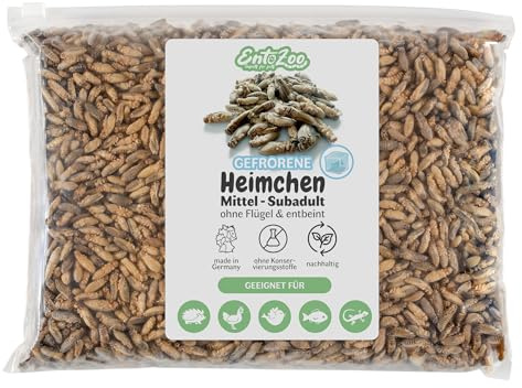 EntoZoo Gefrorene Heimchen – Insekten Vogelfutter für Reptilien, Vögel, Fische & Hühner | Proteinreiche Grillen | Alternative zu Mehlwürmer getrocknet | Made in Germany -10kg mittel