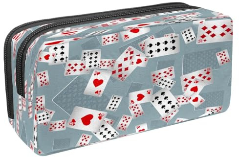 VAPOKF Federmäppchen, Stifttasche, Schüler-Schreibwaren-Tasche mit Reißverschluss, für Jungen und Mädchen, Schul- und Bürobedarf, Spiel-Joystick auf rotem Grunge-Hintergrund, Fallende Spielkarte