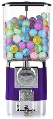 Gumball Machine for Kids, Capsule Coffee Candy Vending Machines with 200 Empty Balls, 100 Stainless Steel Tokens, Coin Operated Bubble Gum Machine for Game Stores purple Silver Drawer