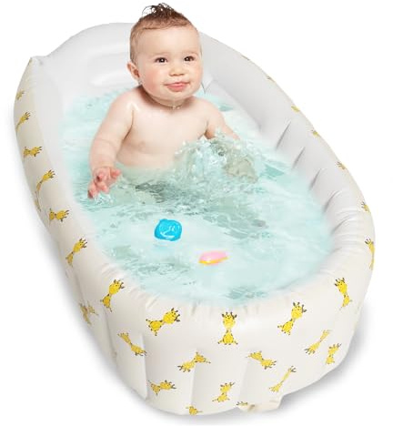 Aufblasbare Badewanne Baby,Tragbare Kinder Badewanne mit eingebauter Luftpumpe, Zusammenklappbares Schwimmbad für Kinder, 90×55 cm, Mini-Dusche BabyBadewanne 0-5 Jahre für Reisen im Freien