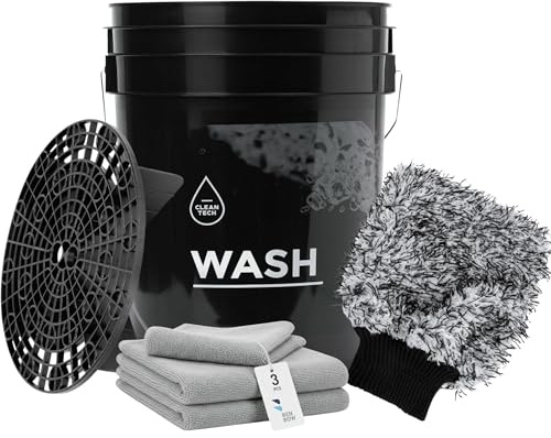 Cleantech - Juego de cubo de lavado de coche de 20 litros con colador de suciedad + guante de lavado, perfecto para una limpieza eficaz y respetuosa con la pintura