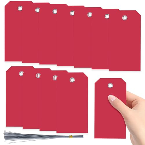Swpeet 200 etiquetas rojas de plástico para escribir, impermeables, con orificio para ojal, 12 x 6 cm, kit surtido, etiquetas colgantes con ojal, etiquetas en blanco para equipaje
