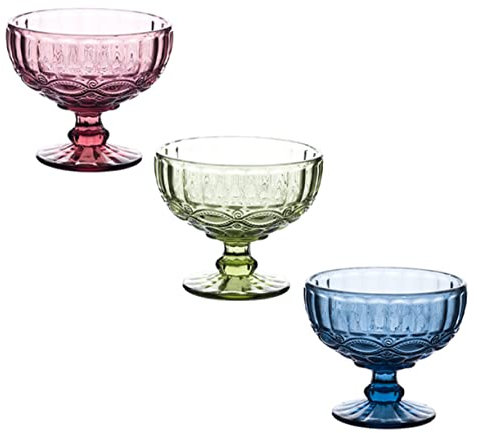 Mikinona 3pezzi Ciotola Decorativa in Vetro Fruttiera Insalatiera in Vetro Trasparente Ciotola Da Dessert Borosilicato Stoviglie Per Cucina Per Gelato e Frutta