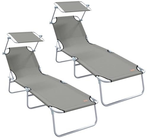 vidaXL Sonnenliege 2-Person 2 pcs Grau 58 x 188 x 77cm Stoff, Garten und Terrasse, langlebigeOutdoor-Möbel, Verstellbarer Liegestuhl, wetterfestes Relax-Sofa