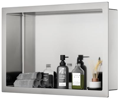ROVOGO 45 x 30 x 10 cm Wandnische Dusche Edelstahl 304, Eingebettete Duschnische Einzelregal Lagerung für Badezimmer, Einbaunische Dusche Übermontage, Gebürstet