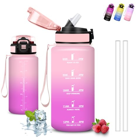 Gourde, 500ml Gourde Enfant, Bouteille Paille, Anti Fuite, Bouteille Graduée pour 1 Journee, Facile à Nettoyer, avec Slogan de Motivation, pour École, Sports, Camping, Parties, Vélo