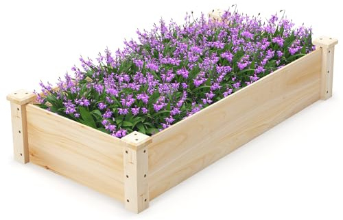 RELAX4LIFE Fioriera da Esterno, Orto Rialzato da Esterno con Fondo Aperto, Fioriera in Legno di Abete per Verdure, Fiori e Erbe, per Giardino, Terrazzo e Prato (Naturale, 120x61x25,5cm)