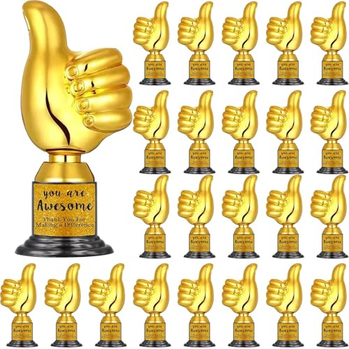 24 Stück Daumen-hoch Trophäen mit 24 Bögen Kudos Dankesaufkleber – Goldene Kunststoff Pokale Du bist großartig Aufkleber – Auszeichnungen für Mitarbeiter Lehrer Kollegen Ehrenamtliche Krankenschwester