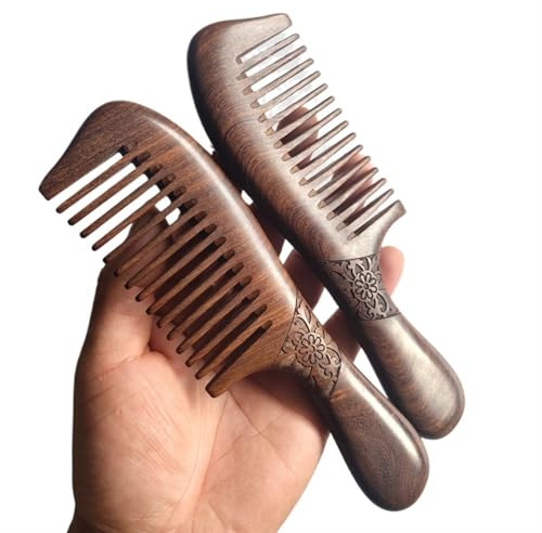 Haarkamm, Holzkamm, Bartkamm, Handwerk, Haarstyling, breite Zähne und schmale Zähne, Geschenk (breit, 1 Stück, 2)