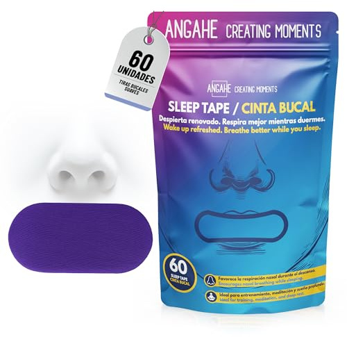 ANGAHE 60 Tiras Bucales para Dormir, Cinta Hipoalergénica Antironquido | Parches para dormir con adhesivo transpirable, formato individual, mejoran respiración nasal y evitan sequedad bucal