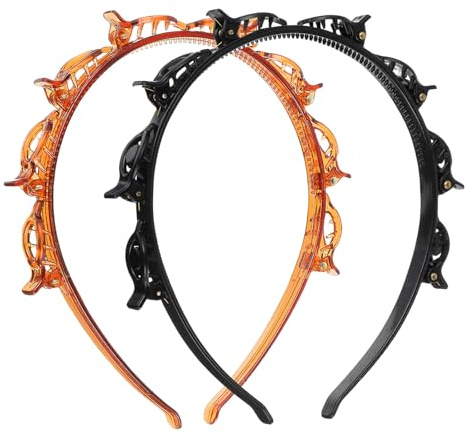 Haarreif mit Schmetterlings-Clip, Haarreif mit Clips, professionelle Web-Pony-Clip, doppellagig, gezahntes Haarband, Zopfwerkzeug für Damen und Mädchen, Haarstyling-Zubehör (Schwarz und Braun), 2