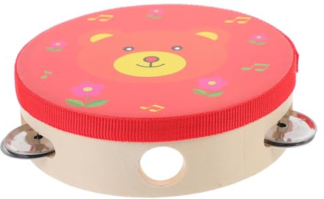 FUNOMOCYA Holz Tamburin Rotes Bär Handtrommel Musikinstrument Cartoon Hand Tambourine für Musik Früherziehung und Tanzspielzeug