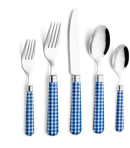 ANNOVA Juego de cubiertos, juego de cubiertos de acero inoxidable, incluye cuchillos, tenedores, cucharas, tenedores para ensalada y cucharas para postre (Checker Azul, 20 piezas)