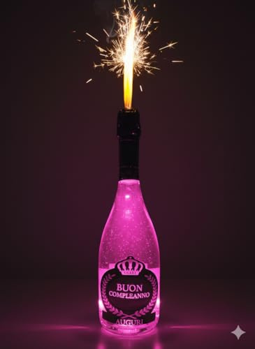 Swart Bottiglia Luminosa 0,75L (1 Bottiglia) – Spumante Made in Italy con Luce LED Multicolor ed Etichetta Personalizzata Buon Compleanno – Idea Regalo Originale Instagrammabile