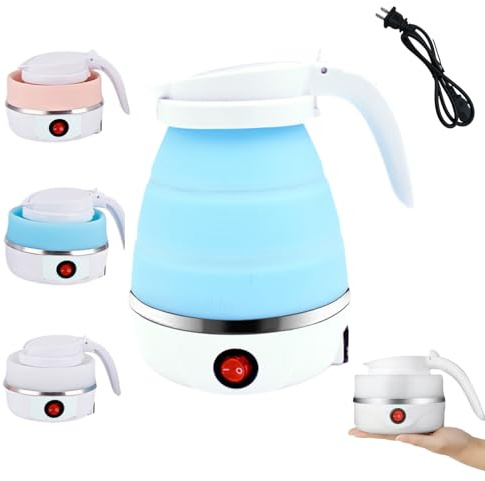 Bollitore elettrico portatile pieghevole for acqua calda bollitore portatile da viaggio pieghevole for bollitura rapida dell'acqua for dormitorio spegnimento automatico(Blue)
