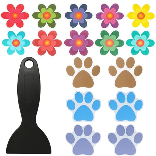 WORUIB 17 PCS Non Slip Shower Stickers, Flower and Paw Bath Stickers Set with Scraper, Self Adhesive Anti Slip Bath Stickers for Bathtub, Shower, Pool, Stairs, Improve Safety for Elderly and Pets