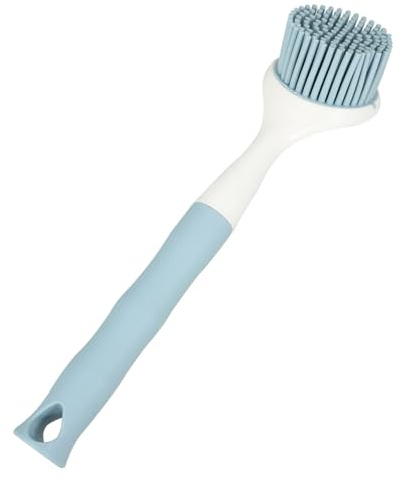Yardwe Cepillo para Ollas y Platos con Mango Cepillo de Silicona Antiadherente Azul Resistente para Fregar Sartén y Cocina Fácil de Usar y Esquinas