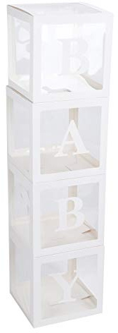 Caja de Almacenamiento de Globos Estuche Transparente con Letras Diseño Decorativo para Baby Shower Decoración de Fiesta de Boda Papel Material Plástico 30 x 30 x 30 cm Juego de 4 (bebé)