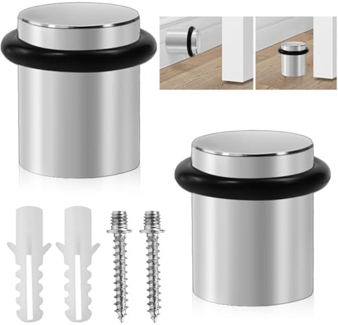 ZXBBTZ 2er Set Türstopper Boden Edelstahl Türpuffer für Wandschutz Robuste Türstopper zum Schrauben Bodentürstopper mit Gummiring – Türaufhalter Schraubbar für Türschutz Door stopper Ø20x25mm