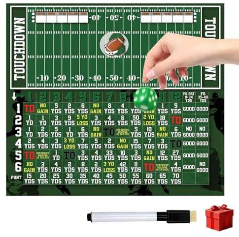Lustiges Fußball Würfelspiel, Football Dice Board Games mit Abwischbarer Anzeigetafel, Holz Tischfußball Würfelspiel Mit 3 Würfeln Tablett & Marker, Für Familienabende, Partys Und Unterwegs