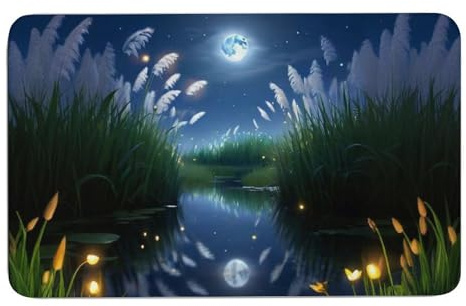 Floor Mats Moon Reed Stream Print Super Absorbent with Non-Slip Backing Durable Door Mat for Bathroom Entryway and Home Indoor Use