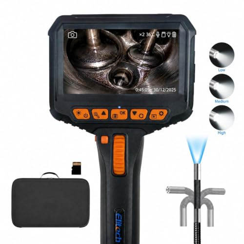 Elitech Endoscope Articulé Bidirectionnel 180°, Camera Endoscopique Sonde Fine 6,2 mm, Écran 11 cm 1080P HD, Résistance Haute Température avec Carte 32 Go pour Mécanicien Automobile