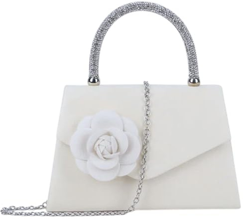 UShopUK Floral Diamante Top Handle Faux Suede Bridal Prom Wedding Evening Clutch Party Hand Bag
