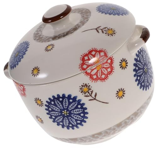 SILENRADAWN Zuppiera con Coperchio, senza Sbavature in Terracotta Design Giapponese da 1000ml e Tecnologia di Stampaggio Integrato e Decorazione Festiva per Cucina