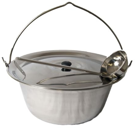 troph-e-shop Set Gulaschkessel Gulaschtopf Edelstahl 14 Liter + Deckel + Gratis Schöpfkelle